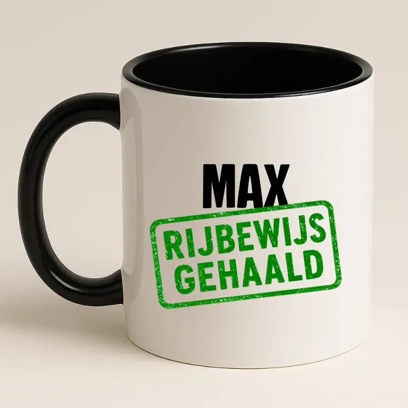 Rijbewijs Gehaald Mok met Naam - Stempel