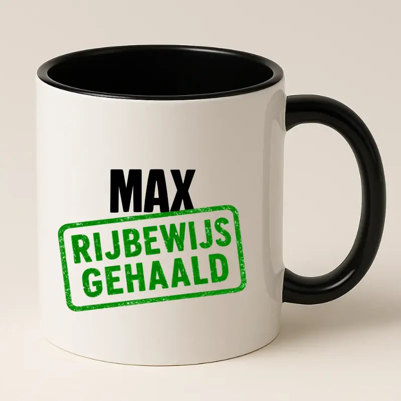 Rijbewijs Gehaald Mok met Naam - Stempel