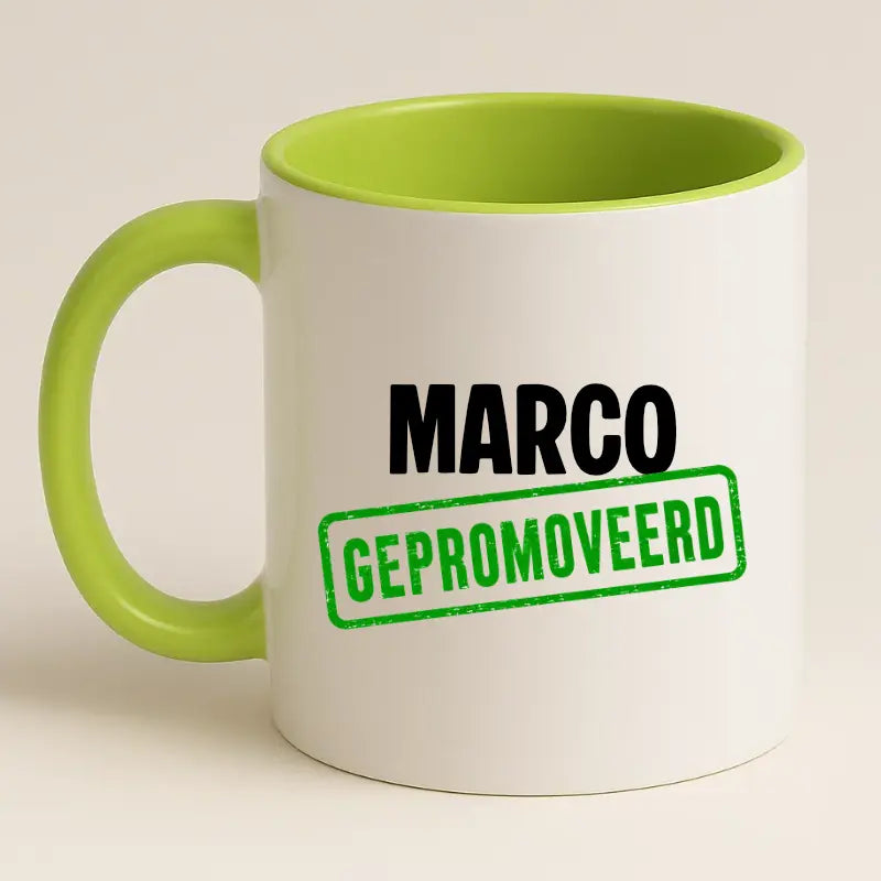 Gepromoveerd Mok met Naam – Stempel