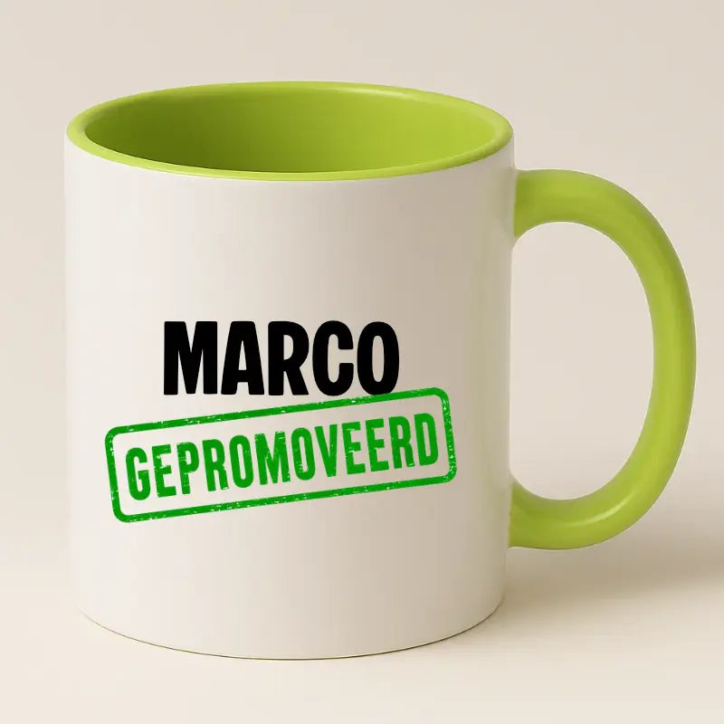 Gepromoveerd Mok met Naam – Stempel