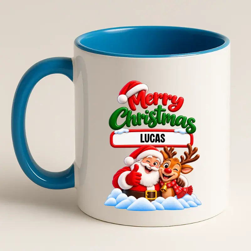 Merry Christmas Mok met Kerstman, Rendier met Naam - Gepersonaliseerde Kerstmok
