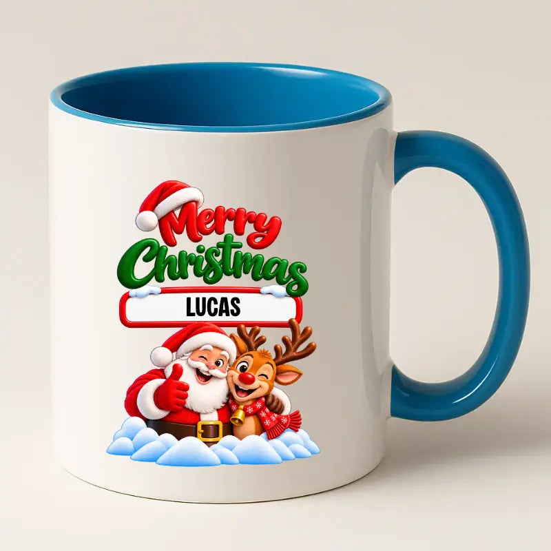 Merry Christmas Mok met Kerstman, Rendier met Naam - Gepersonaliseerde Kerstmok