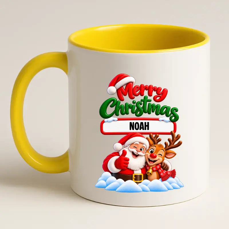 Merry Christmas Mok met Kerstman, Rendier met Naam - Gepersonaliseerde Kerstmok