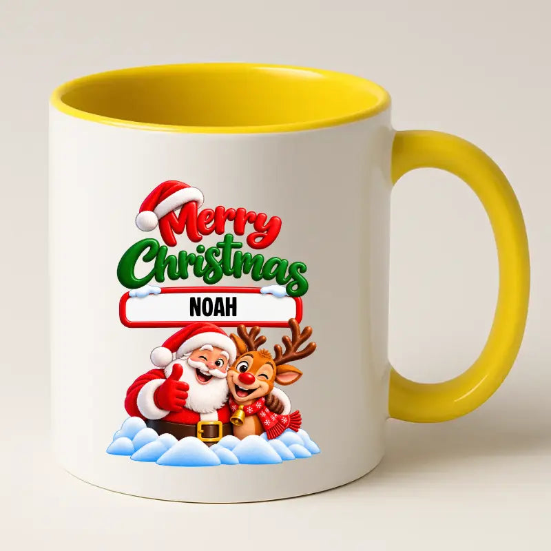 Merry Christmas Mok met Kerstman, Rendier met Naam - Gepersonaliseerde Kerstmok