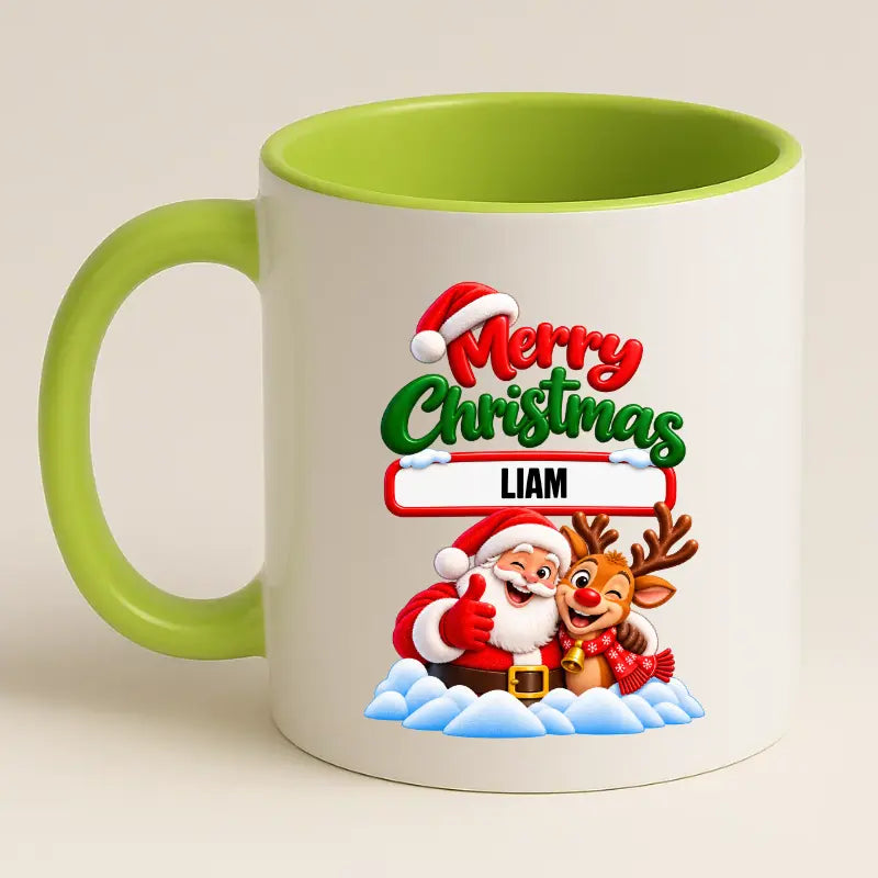 Merry Christmas Mok met Kerstman, Rendier met Naam - Gepersonaliseerde Kerstmok