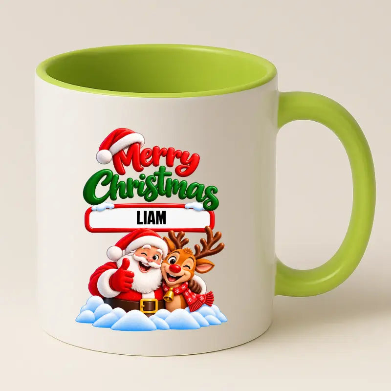 Merry Christmas Mok met Kerstman, Rendier met Naam - Gepersonaliseerde Kerstmok