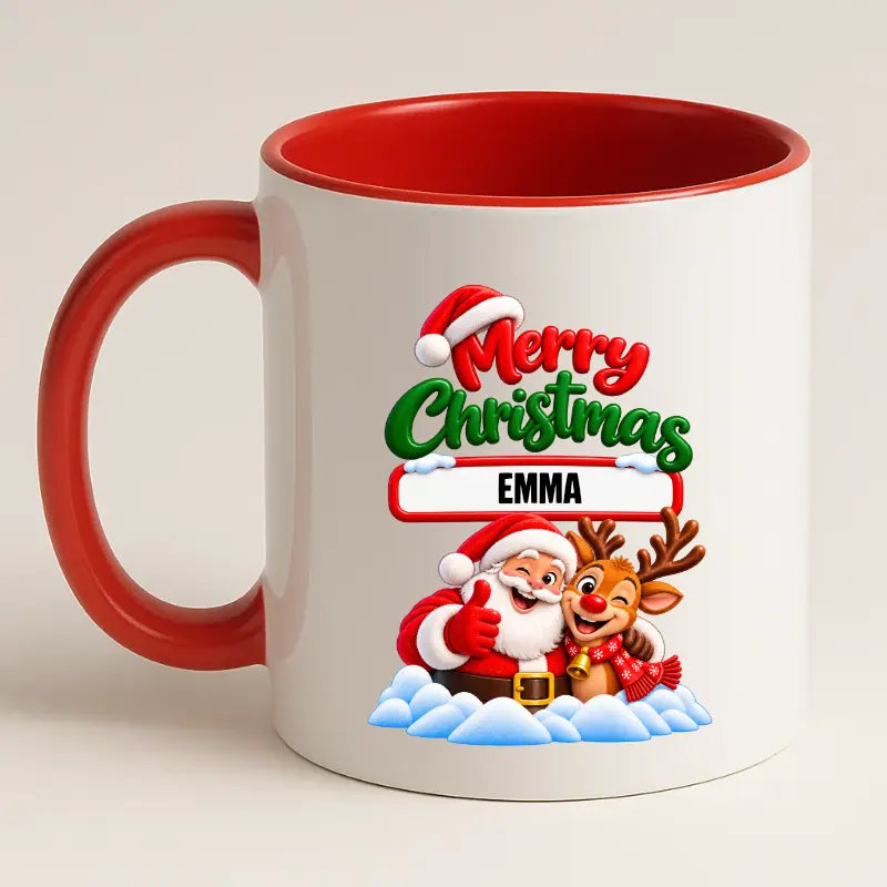 Merry Christmas Mok met Kerstman, Rendier met Naam - Gepersonaliseerde Kerstmok