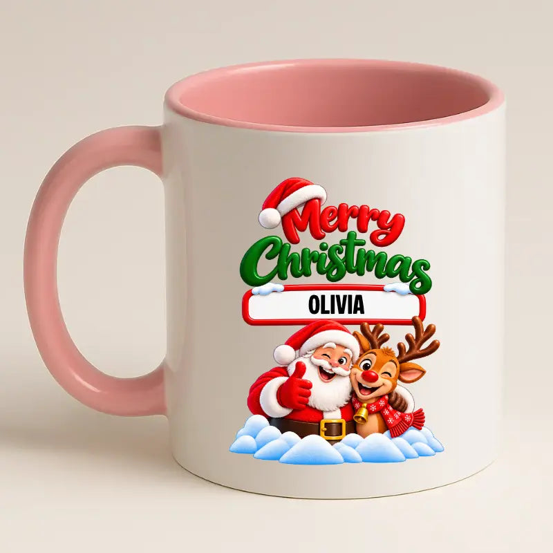 Merry Christmas Mok met Kerstman, Rendier met Naam - Gepersonaliseerde Kerstmok