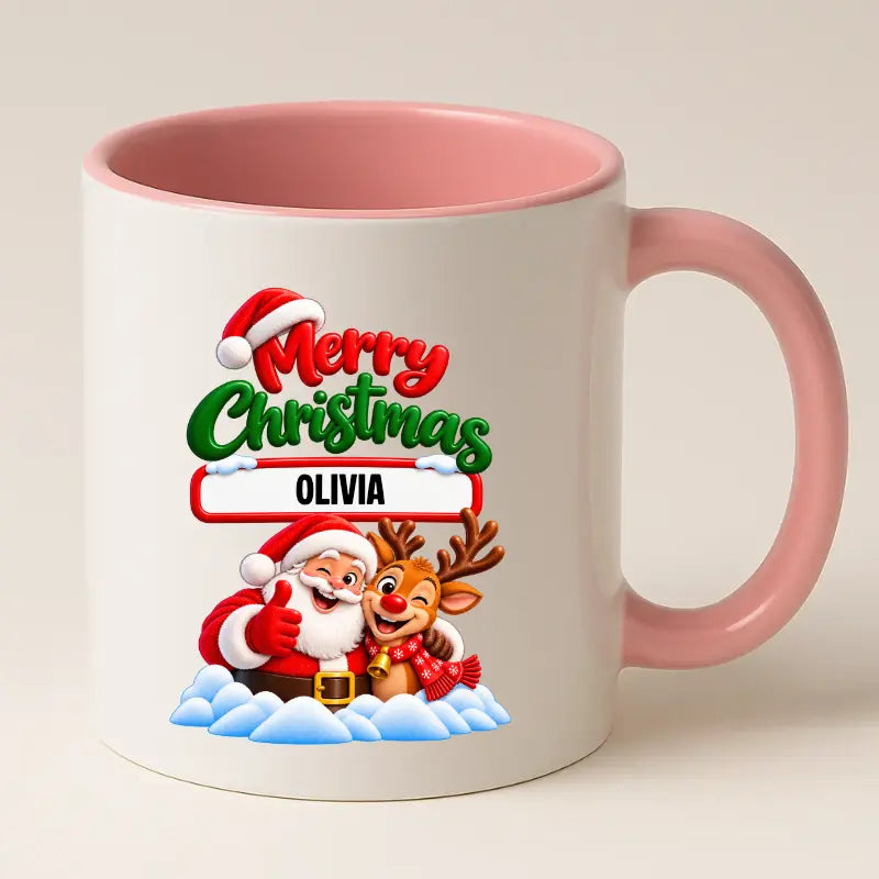 Merry Christmas Mok met Kerstman, Rendier met Naam - Gepersonaliseerde Kerstmok