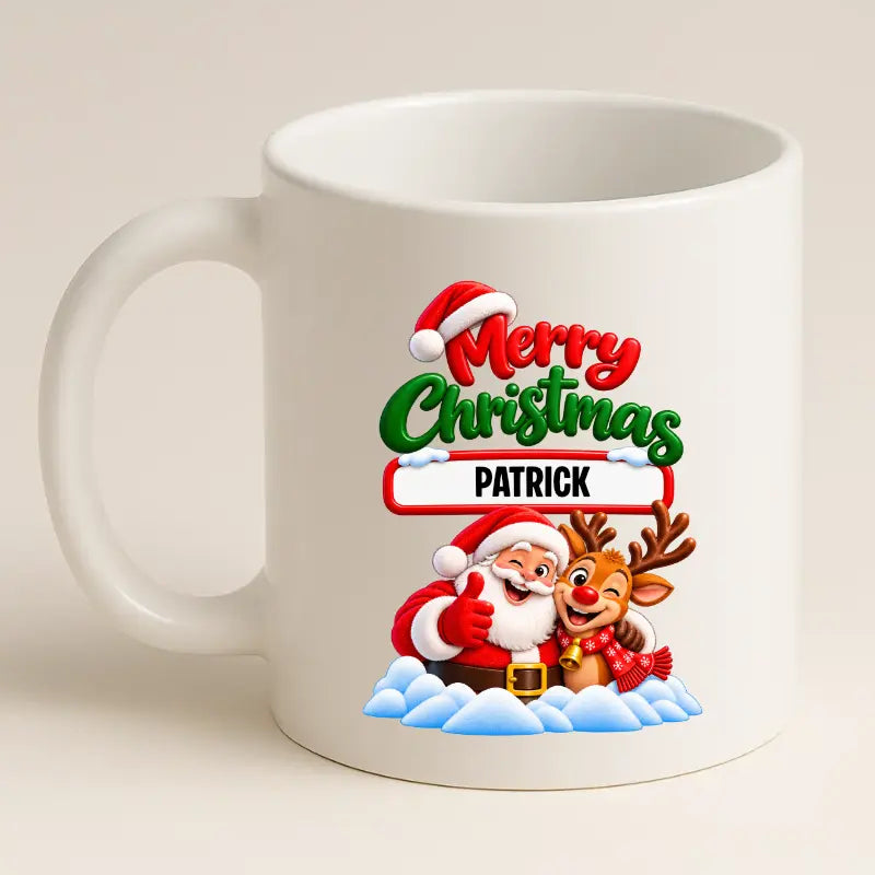 Merry Christmas Mok met Kerstman, Rendier met Naam - Gepersonaliseerde Kerstmok