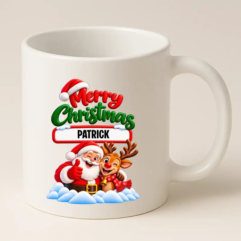Merry Christmas Mok met Kerstman, Rendier met Naam - Gepersonaliseerde Kerstmok