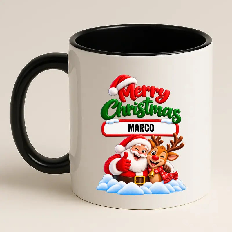 Merry Christmas Mok met Kerstman, Rendier met Naam - Gepersonaliseerde Kerstmok