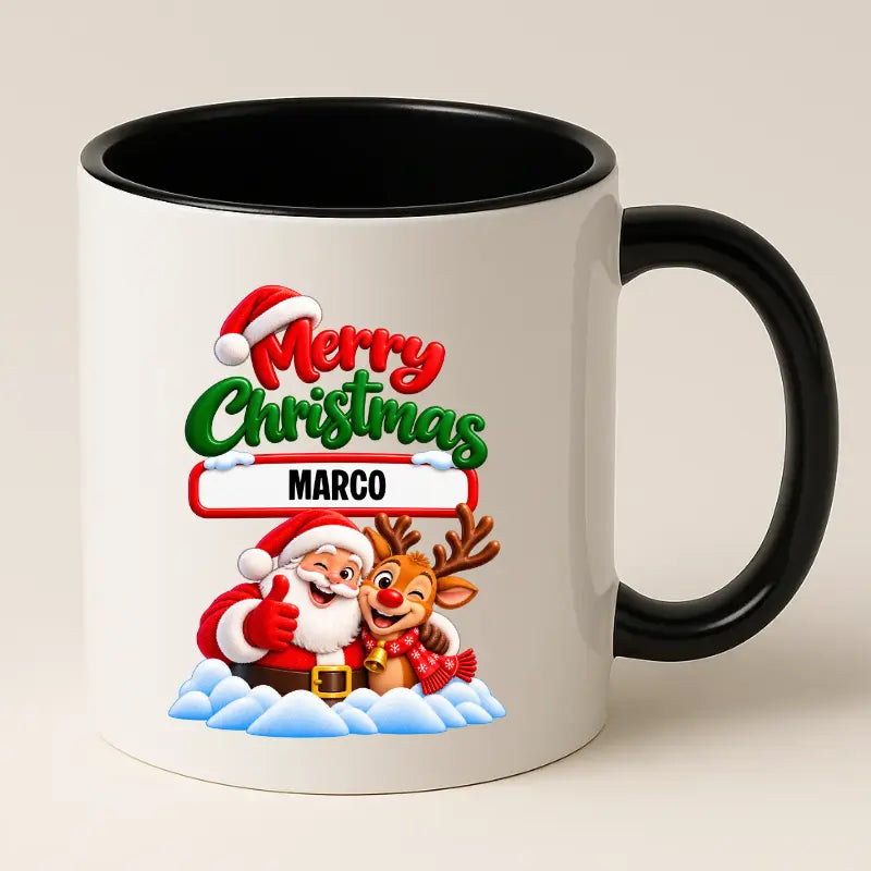 Merry Christmas Mok met Kerstman, Rendier met Naam - Gepersonaliseerde Kerstmok