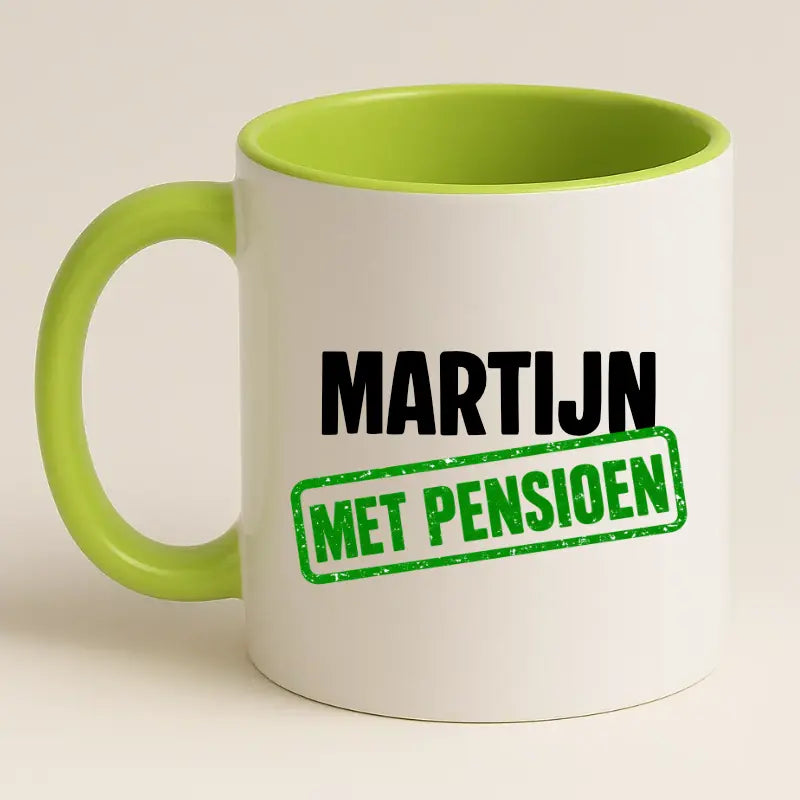 Met Pensioen Mok met Naam - Stempel