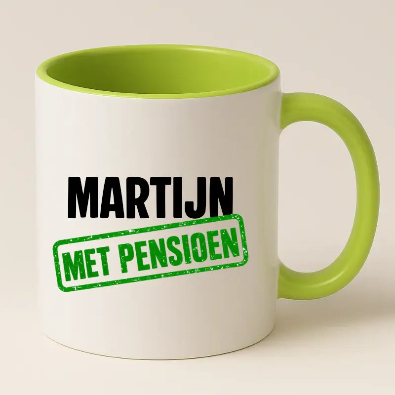 Met Pensioen Mok met Naam - Stempel