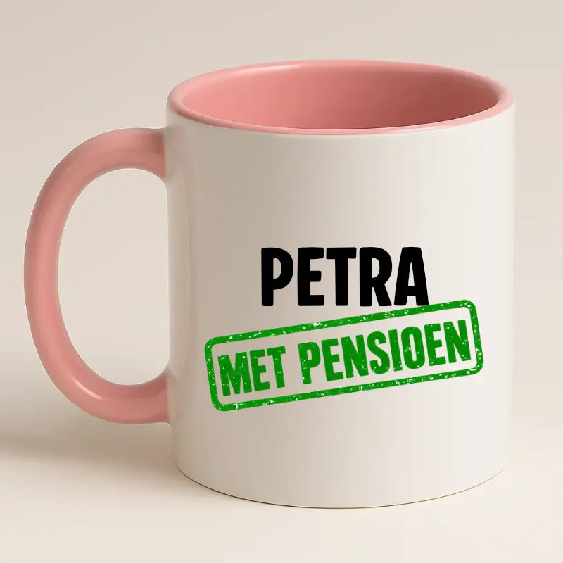 Met Pensioen Mok met Naam - Stempel