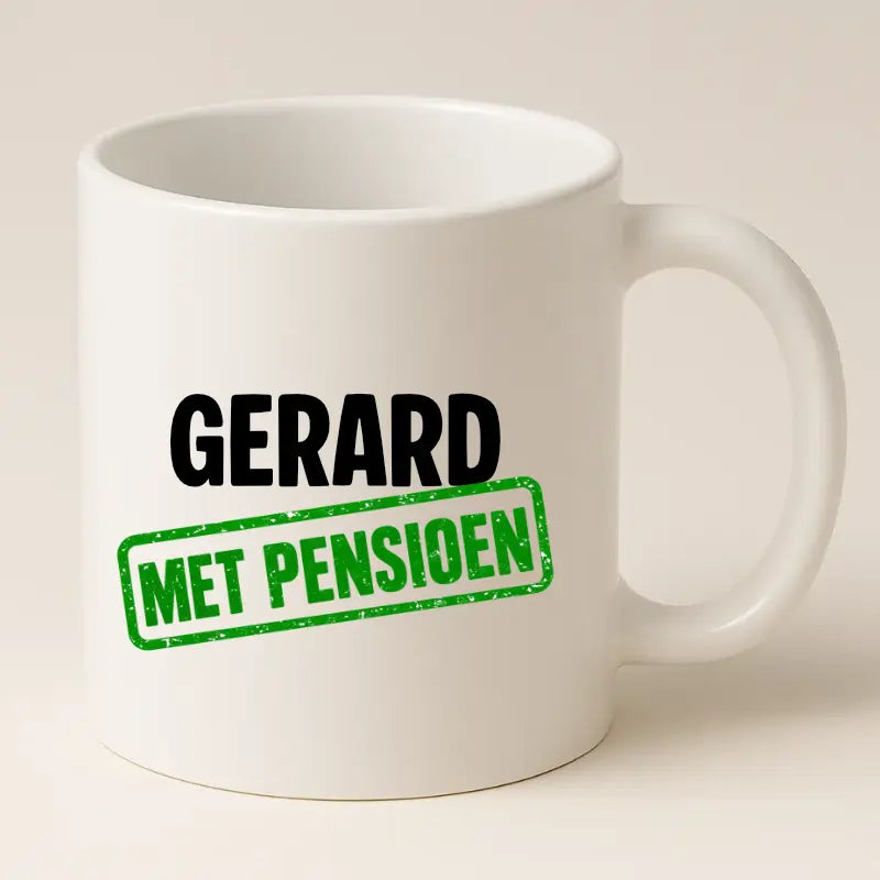 Met Pensioen Mok met Naam - Stempel