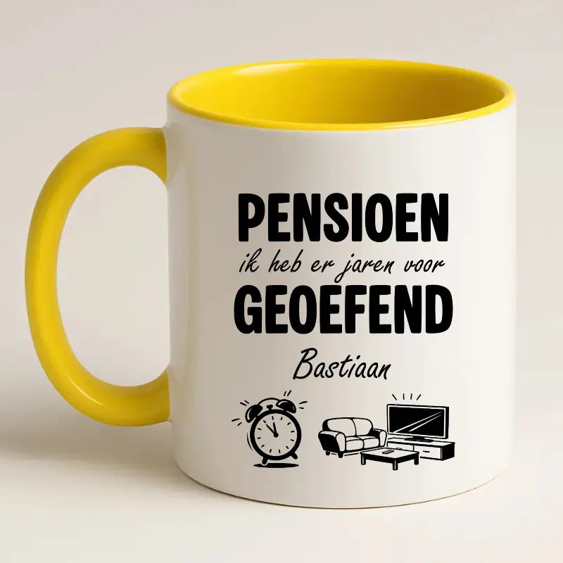 Pensioen, ik heb er jaren voor geoefend - Mok met Naam