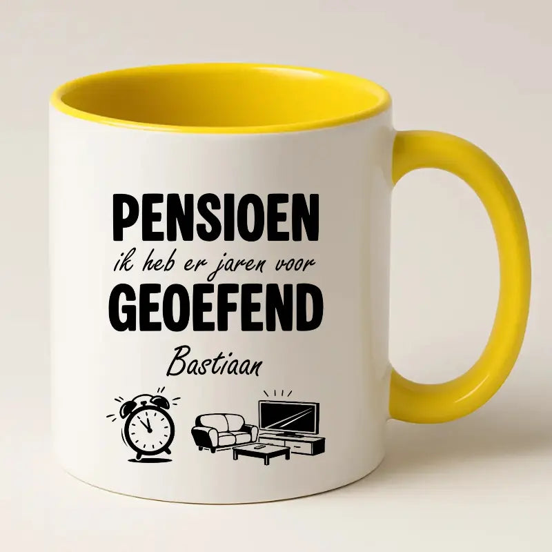 Pensioen, ik heb er jaren voor geoefend - Mok met Naam