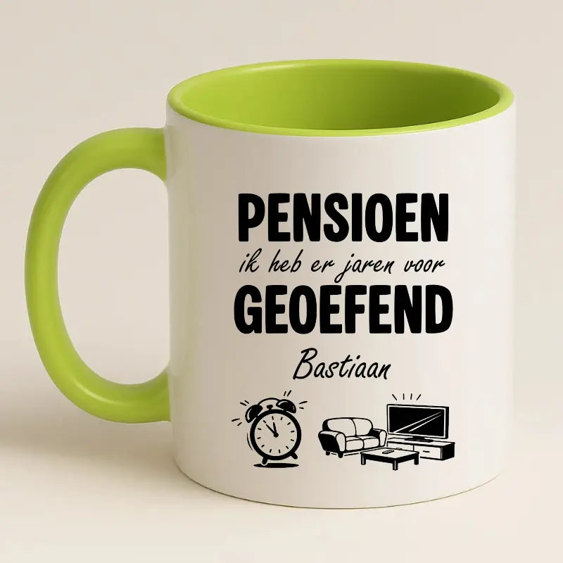 Pensioen, ik heb er jaren voor geoefend - Mok met Naam