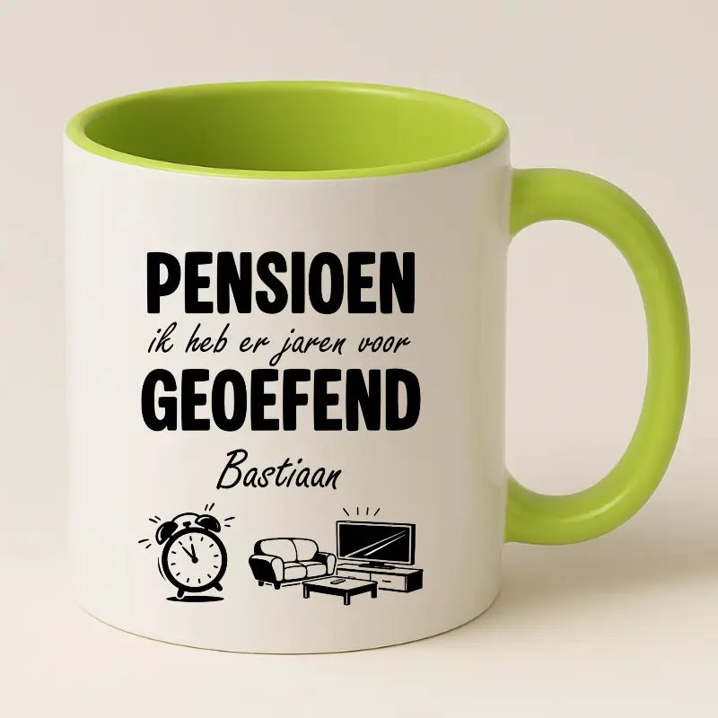 Pensioen, ik heb er jaren voor geoefend - Mok met Naam