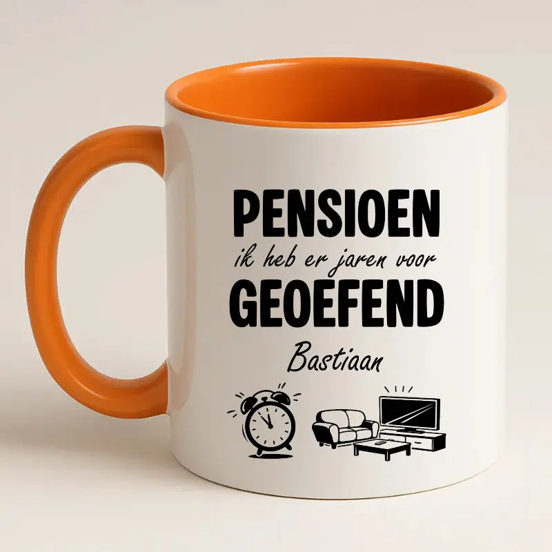 Pensioen, ik heb er jaren voor geoefend - Mok met Naam