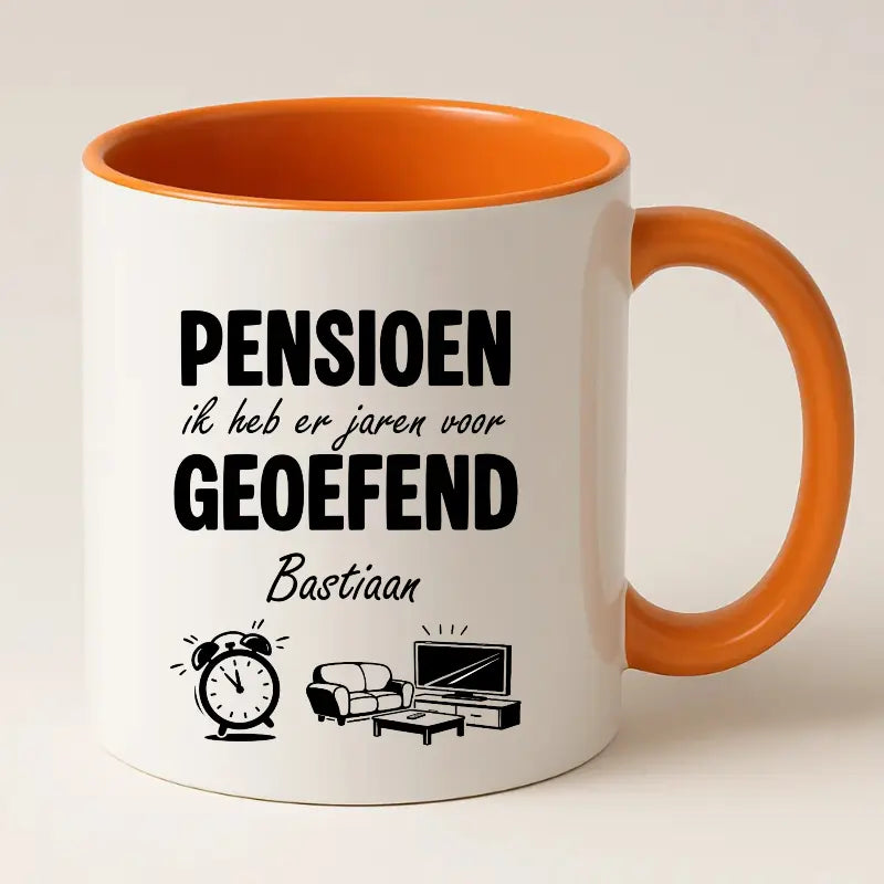 Pensioen, ik heb er jaren voor geoefend - Mok met Naam