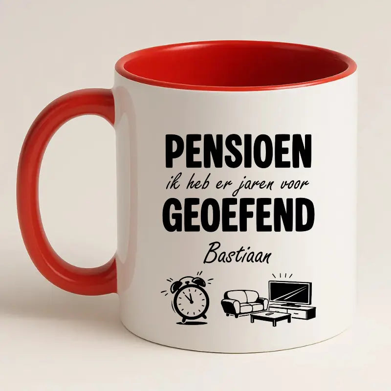 Pensioen, ik heb er jaren voor geoefend - Mok met Naam