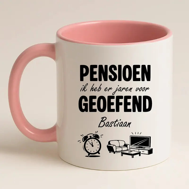 Pensioen, ik heb er jaren voor geoefend - Mok met Naam
