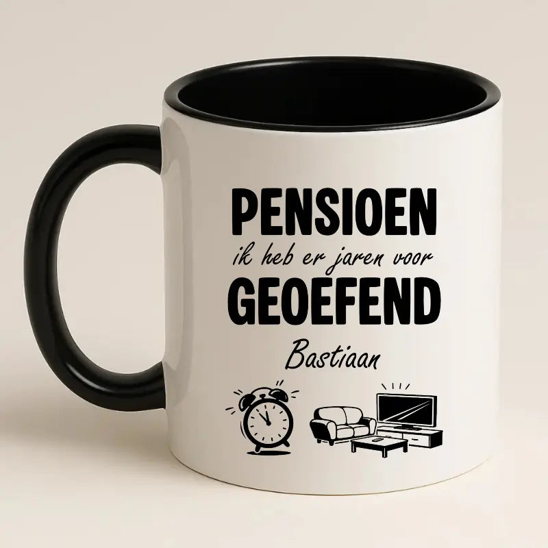 Pensioen, ik heb er jaren voor geoefend - Mok met Naam