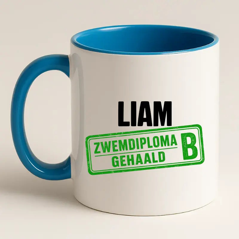 Zwemdiploma B Gehaald Mok met Naam - Stempel