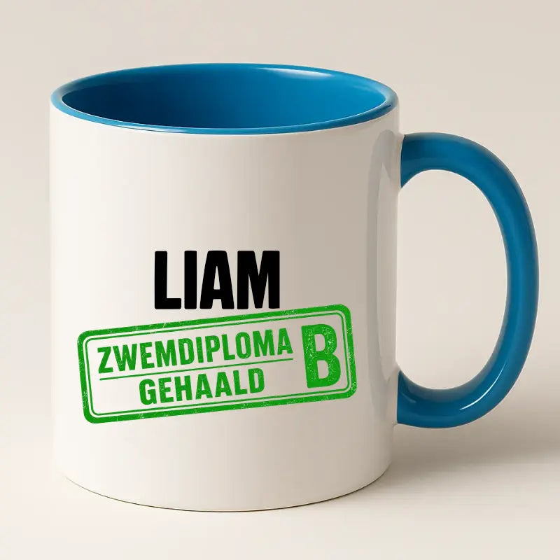 Zwemdiploma B Gehaald Mok met Naam - Stempel