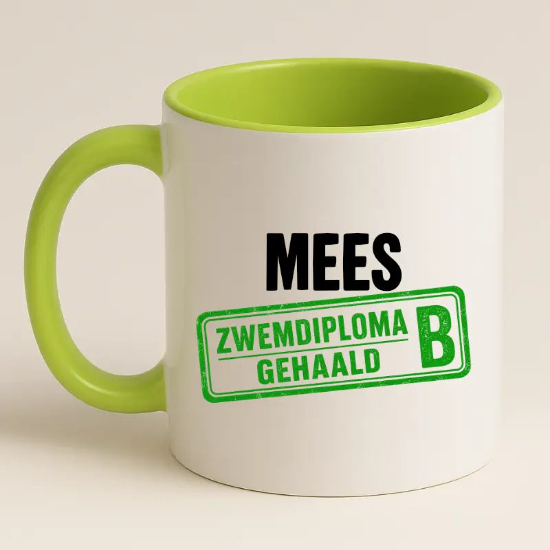 Zwemdiploma B Gehaald Mok met Naam - Stempel