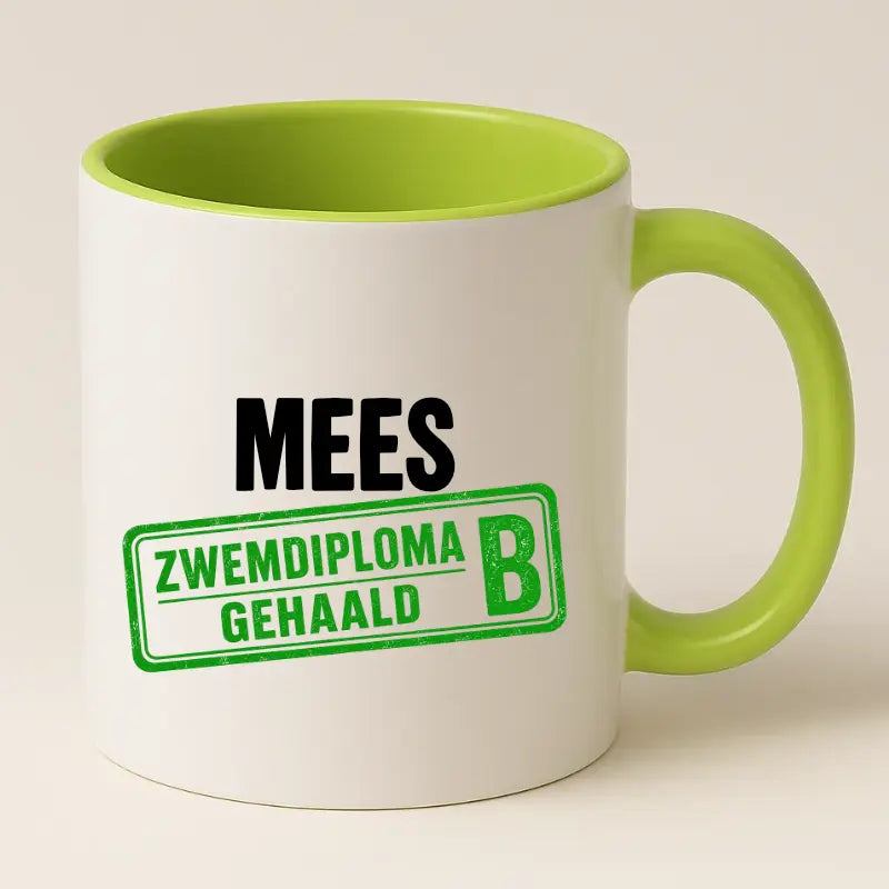 Zwemdiploma B Gehaald Mok met Naam - Stempel