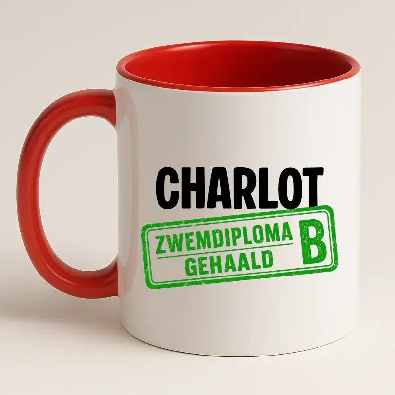 Zwemdiploma B Gehaald Mok met Naam - Stempel