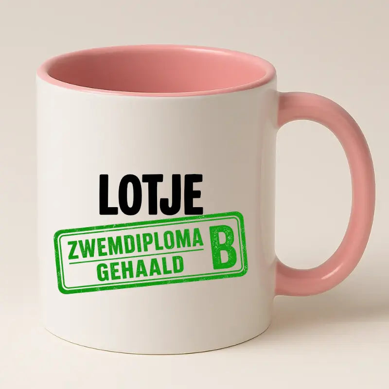 Zwemdiploma B Gehaald Mok met Naam - Stempel