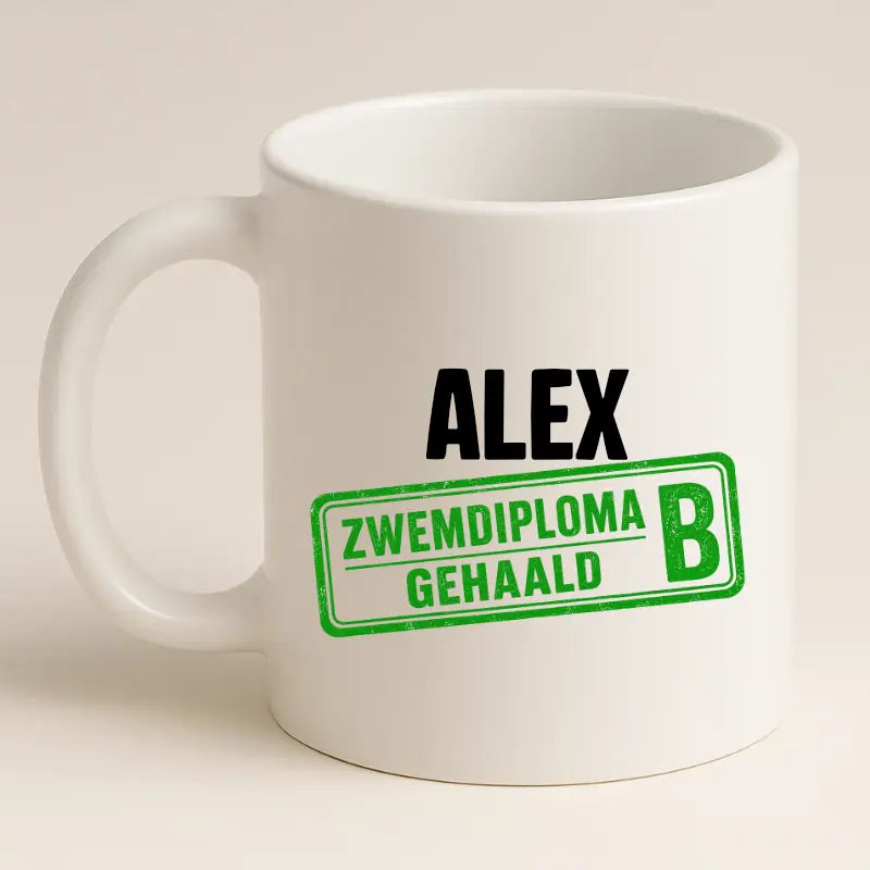 Zwemdiploma B Gehaald Mok met Naam - Stempel