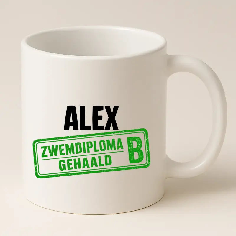 Zwemdiploma B Gehaald Mok met Naam - Stempel