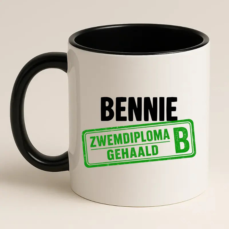 Zwemdiploma B Gehaald Mok met Naam - Stempel