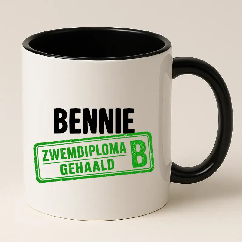 Zwemdiploma B Gehaald Mok met Naam - Stempel