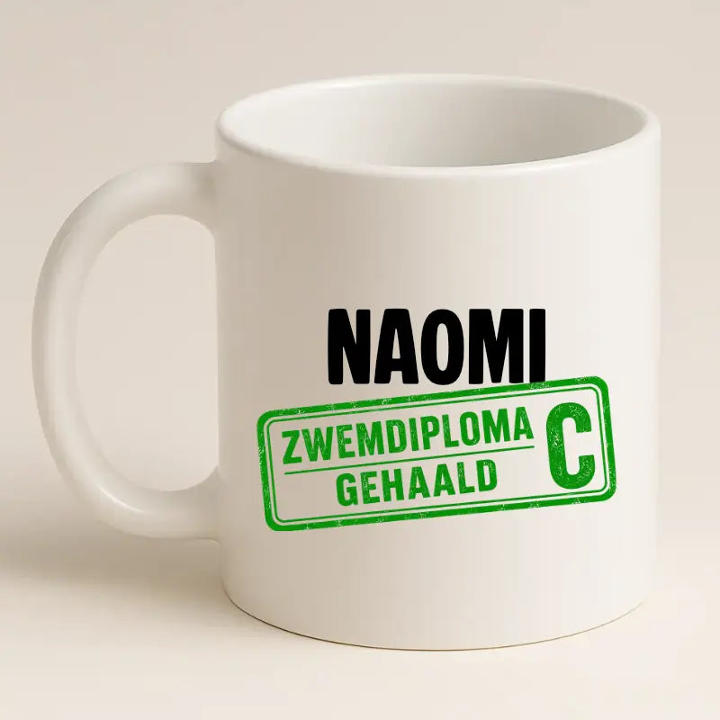 Zwemdiploma C Gehaald Mok met Naam - Stempel