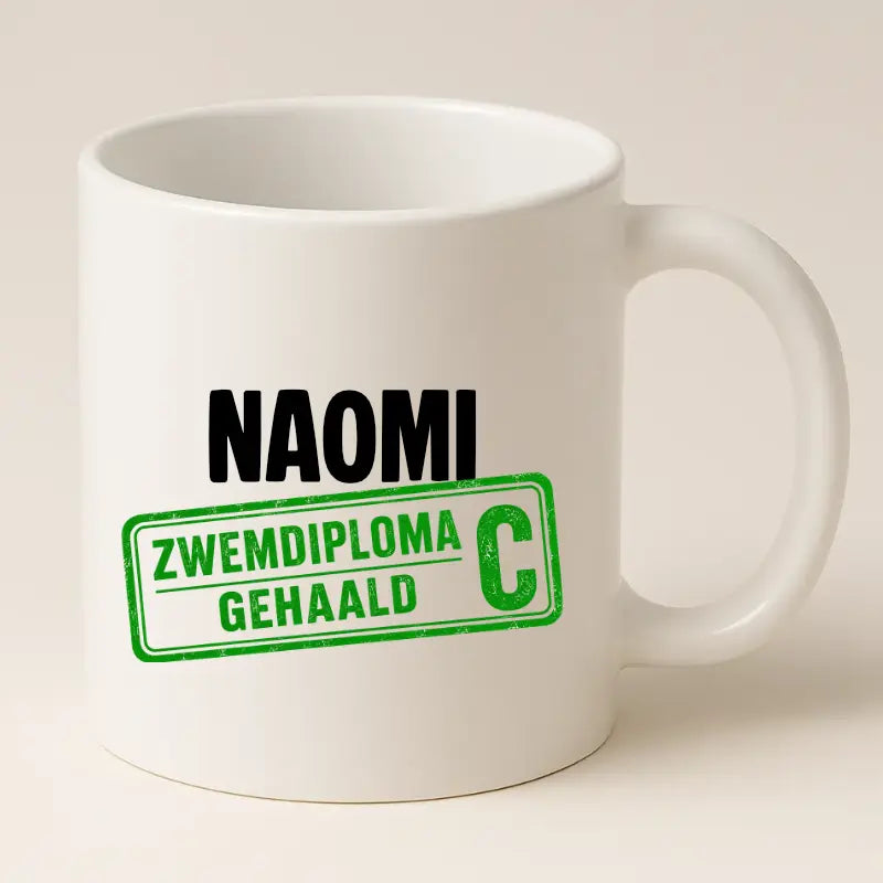 Zwemdiploma C Gehaald Mok met Naam - Stempel