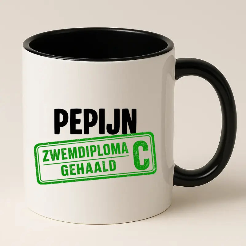 Zwemdiploma C Gehaald Mok met Naam - Stempel