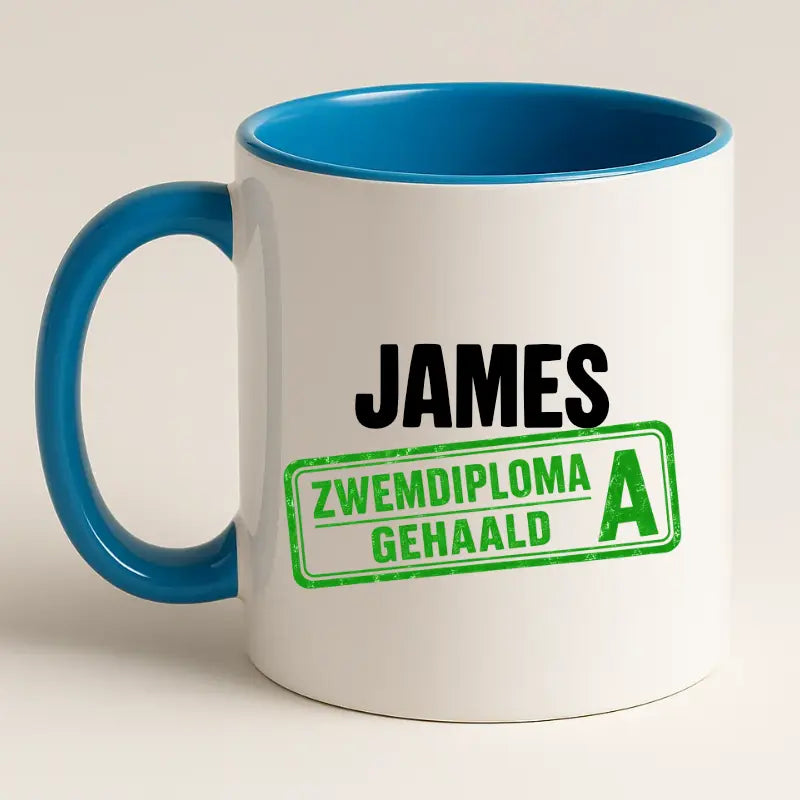 Zwemdiploma A Gehaald Mok met Naam - Stempel