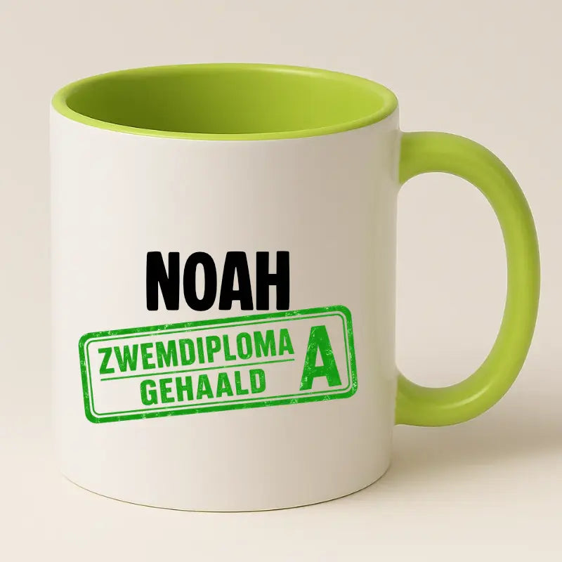 Zwemdiploma A Gehaald Mok met Naam - Stempel