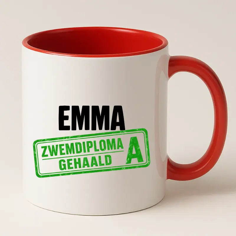 Zwemdiploma A Gehaald Mok met Naam - Stempel