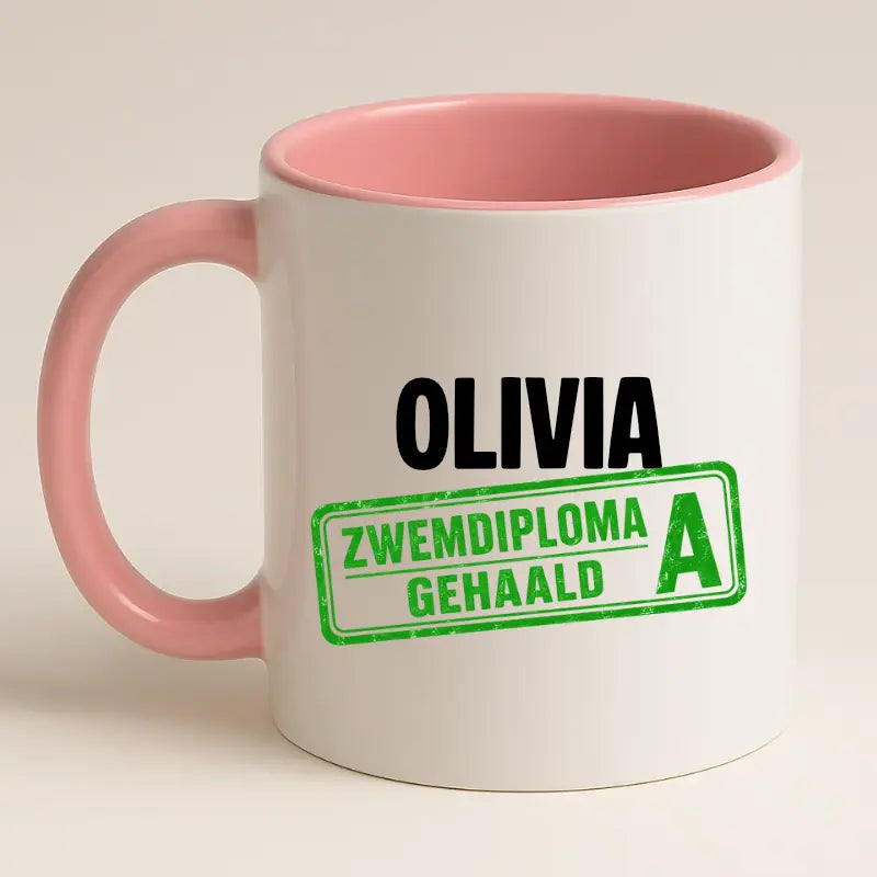 Zwemdiploma A Gehaald Mok met Naam - Stempel