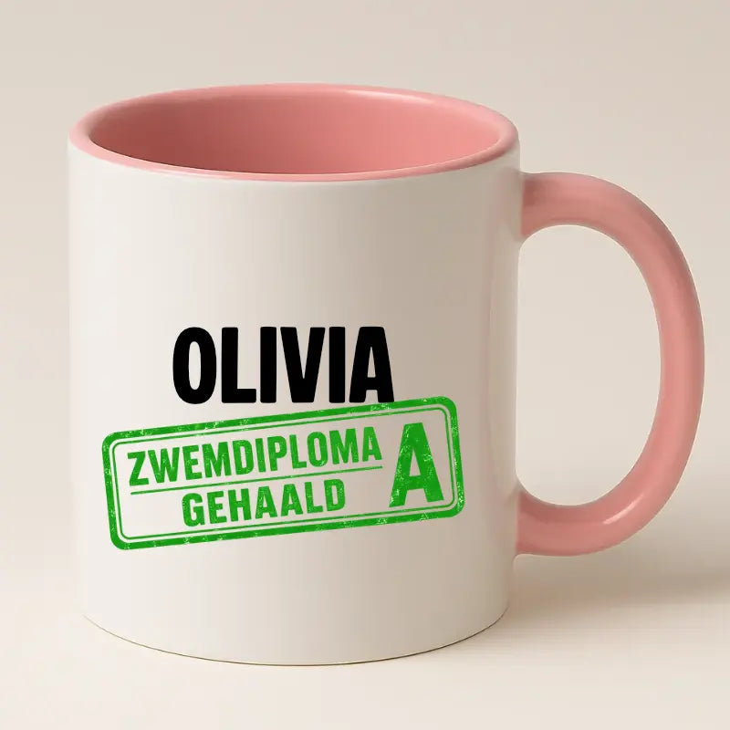 Zwemdiploma A Gehaald Mok met Naam - Stempel