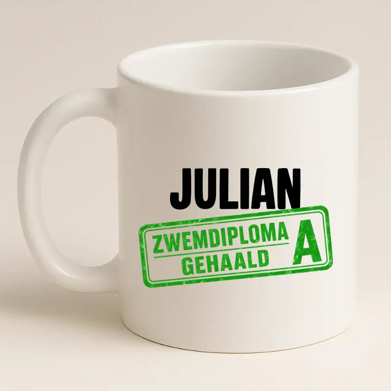 Zwemdiploma A Gehaald Mok met Naam - Stempel