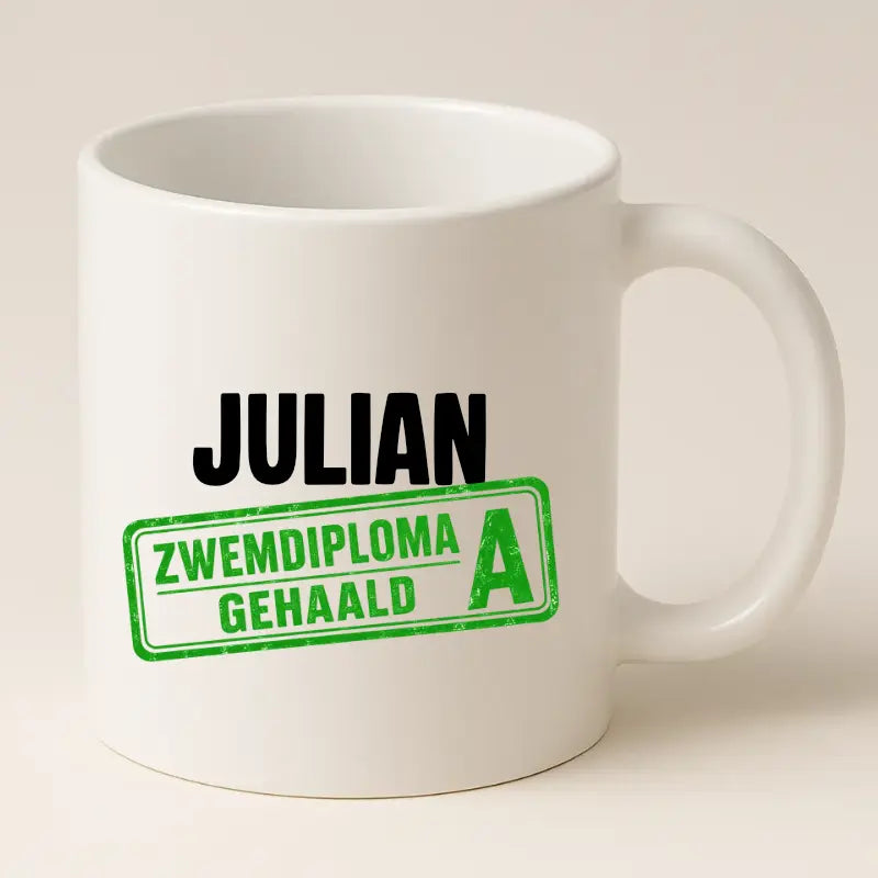 Zwemdiploma A Gehaald Mok met Naam - Stempel